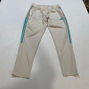 Adidas Men’s Track Pants Joggers Size L Cream Tan Teal Stripe Athletic Zip Ankle